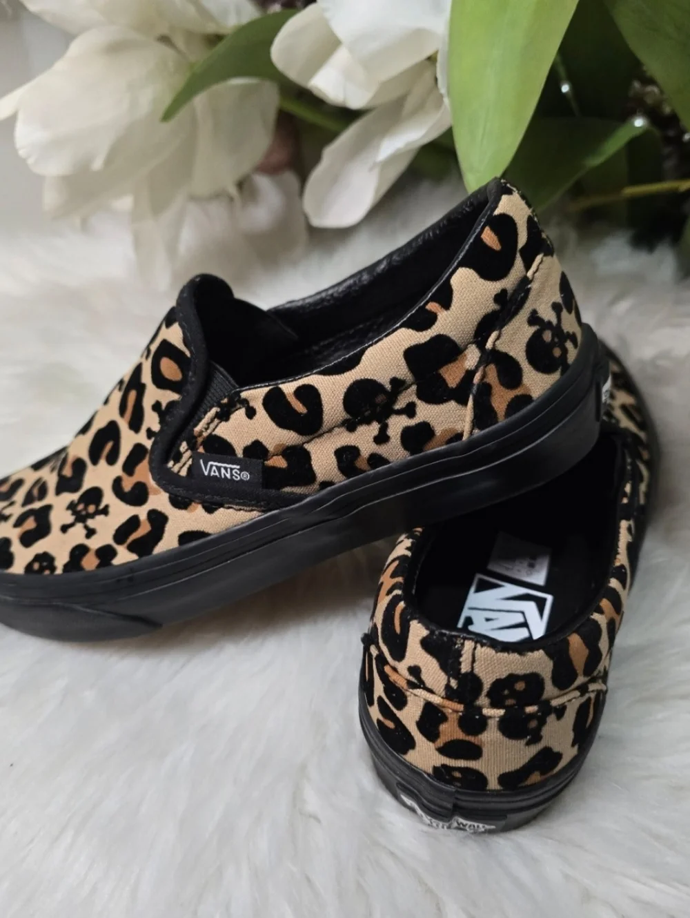 Vans Unisex Classic Slip On Canvas Skate Skulls leopard womens Shoes New - Picture 5 of 6